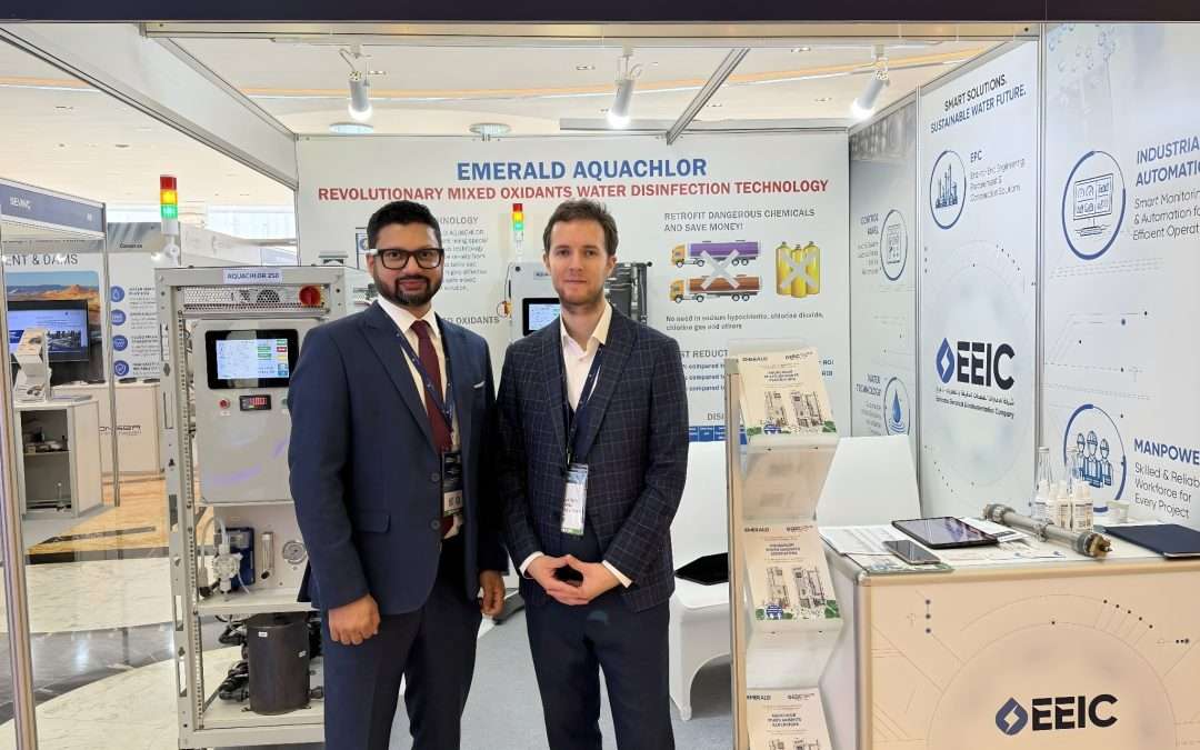 EEIC و إميرالد إيكو تكنولوجيز تستعرضان تقنيات توفير تكاليف التعقيم بنسبة 91% في مشروع لتحلية المياه بدولة الإمارات العربية المتحدة خلال “معرض الشرق الأوسط وشمال أفريقيا لتحلية المياه”