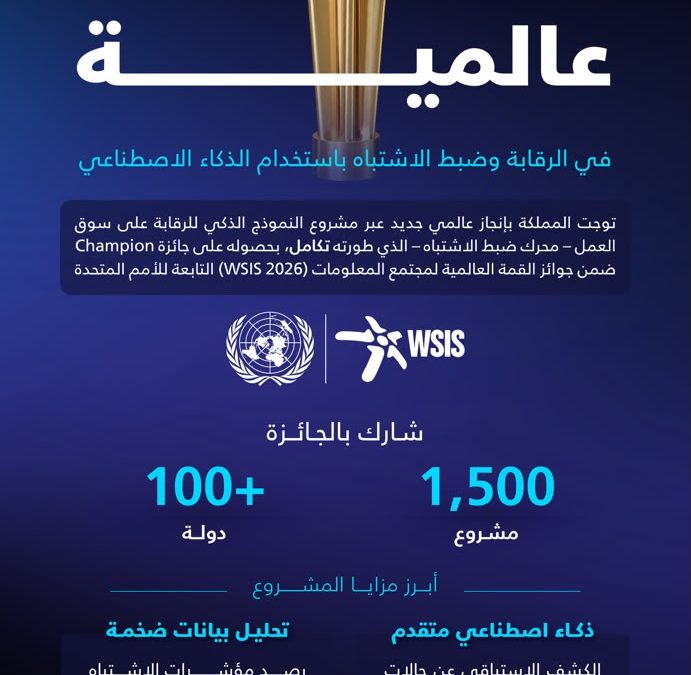 تكامل تقود مشروعًا وطنيًا يحصد للمملكة جائزة عالمية عن الذكاء الاصطناعي في الرقابة على سوق العمل